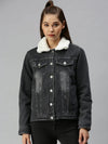 Women's Grey Solid Denim Jacket Jackets-IM-JKT9835-Grey