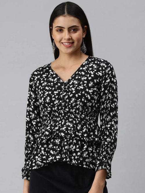 Women Black Printed Corset Top-AE-10226-Blackwhite