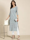 Women Blue Embellished Straight Kurta-SKC-1216-Blue