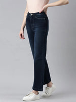 Women Navy Blue Solid Wide Leg Denim Jeans-IM-10479-1-Navyblue