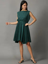 Women's Green Solid Fit and Flare Dress-AE-15755-Green