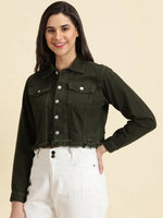 Women's Olive Solid Open Front Jacket-GZ-5599-Olive