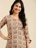 Women's Cream Printed Straight Kurta-AT-A-569-Cream