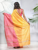 Yellow And Flamingo Pink Silk Saree With Zari Borders-MA56BSL34660011