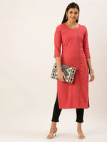 Women's Red Solid Straight Kurta-SKC-3128-Red