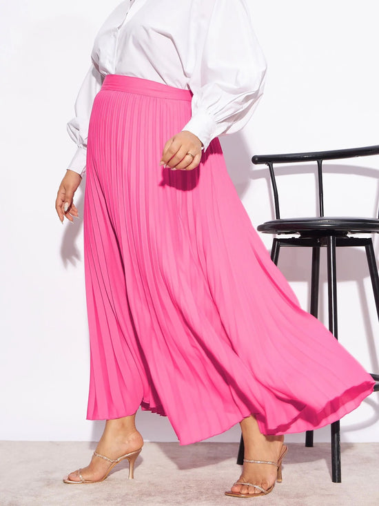 Women Pink Accordion Pleated Skirt