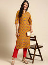 Women's Mustard Printed Straight Kurta-GW-500-3-Mustard