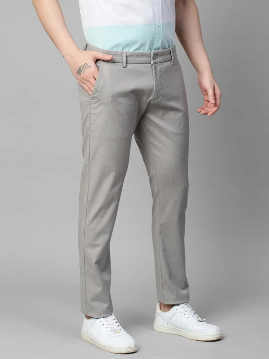 Genips Men's Grey Color Cotton Stretch Caribbean Slim Fit Self Design Trousers