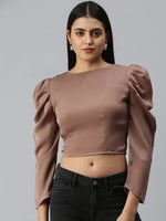 Women Taupe Solid Top-AE-7033-Taupe