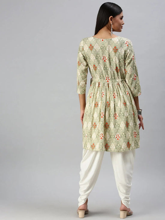 Women's Green Printed Kurta Sets-BC1264-Green