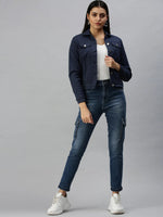 Women's Blue Solid Denim Jacket Jackets-LT-JKT19428-Navyblue