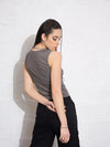 Women Grey Rib Sweetheart Neck Top