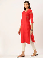 Women's Red Solid Straight Kurta-DF-1203-Red