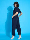 Women Navy Square Neck Puff Sleeve Top With Tapered Pants