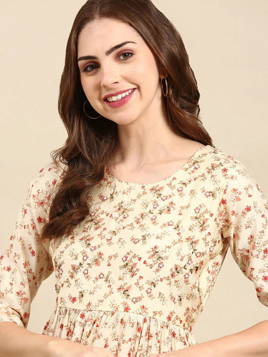 Women's Cream Printed Kurta Set-SKC-1003-Cream