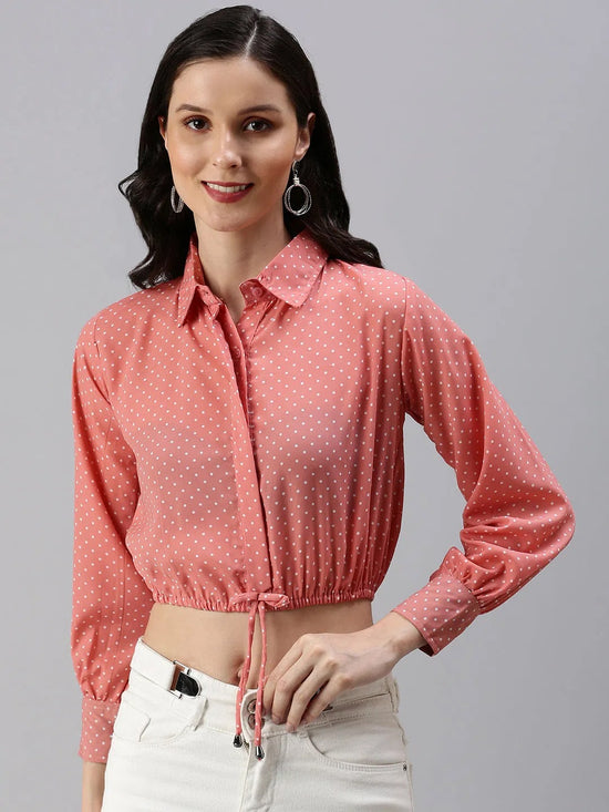 Women's Peach Polka Dots Crop Top-AE-7036-Peach