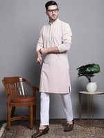 Sequin Embroidered Pure Cotton Kurta with Pyjamas-JOKP-P-5008Peach