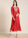 Women Red Floral Anarkali Kurta-RF-010-Red