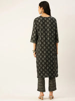 Women's Black Printed Kurta Sets-ON-1115-Black