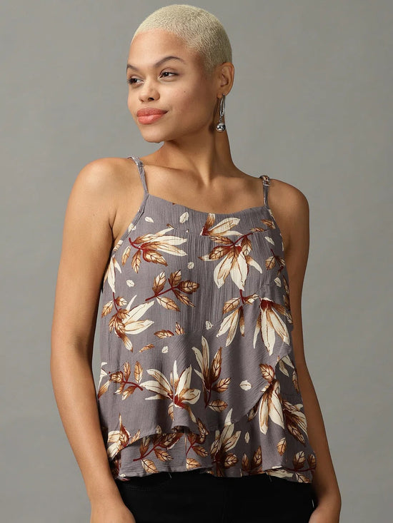 Women's Grey Printed Wrap Top-AE-10468-Grey