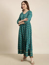 Women Anarkali Green Floral Kurta Comes with Dupatta-DK-3151-Green