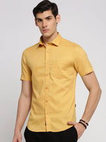 Men Yellow Spread Collar Micro Ditsy Shirt-ONISM-2053-Yellow