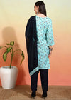 Navyaa Women's Crepe Printed Straight Kurta Pant With Dupatta-Me112_blksky-crp_kpd