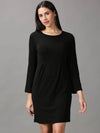 Women's Black Solid Empire Dress-DQ-17-384-Black