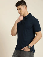 Dillinger Navy Blue Solid Regular Polo T-shirt-DLPOL003NVY-S