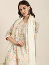 Women Cream Floral Kurta Set-UB-001-Cream