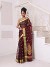 Maroon Cotton Saree With Zari Borders-MA64BCT401190050