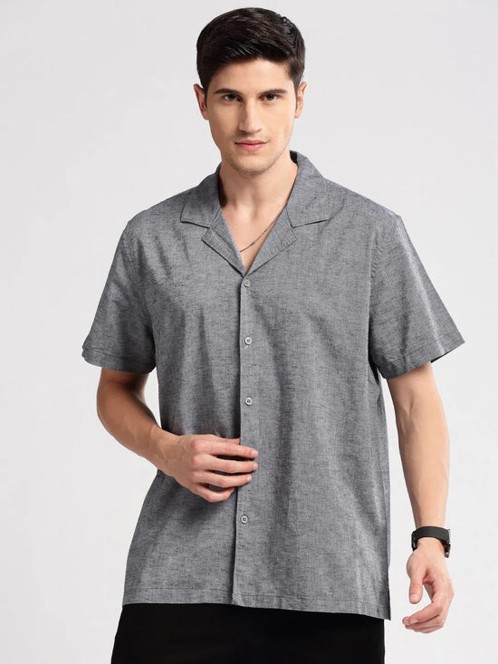 Men Cuban Collar Solid Grey Casual Shirt-CANDORE-2140-Grey