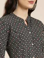 Women Black Geometrical A-Line Kurta-AT-A1049-Black