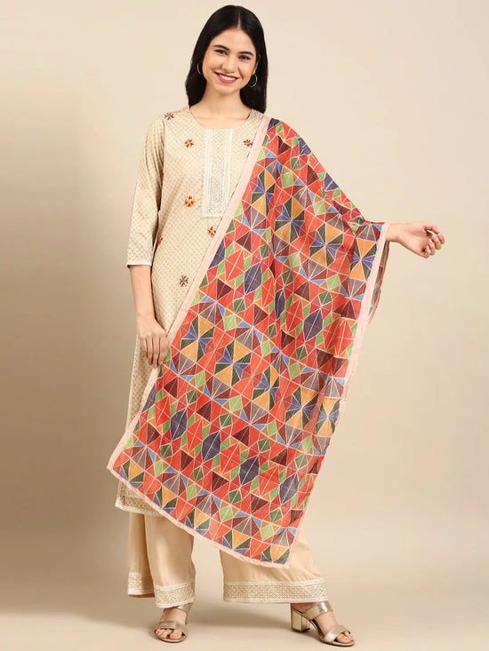 Women's Beige Geometrical Kurta Set-GW-1684-Cream