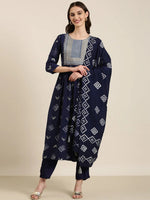 Women Navy Blue Geometrical Kurta Set-GW-3787-Navyblue