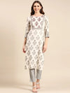 Women's Cream Printed Straight Kurta-NJ-3439358-Cream