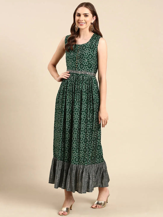 Women's Green Printed Anarkali Kurta-SKC-1035-Green