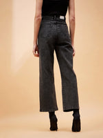 Women Black High Waist Front Dart Jeans