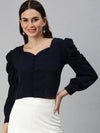 Women's Navy Blue Solid Crop Tops-AE-7052-Navyblue