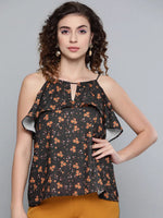 Black Ditsy Floral Halter Neck Top