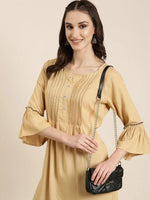 Women Beige Solid A-Line Kurti-NJ-3748226-Beige