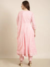 Women Anarkali Pink Solid Kurta and Trousers Set Comes With Dupatta-UB-2886-Pink