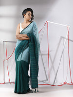 Teal Cotton Saree With Stripes Pattern Sequine Work-MA55CT06500129