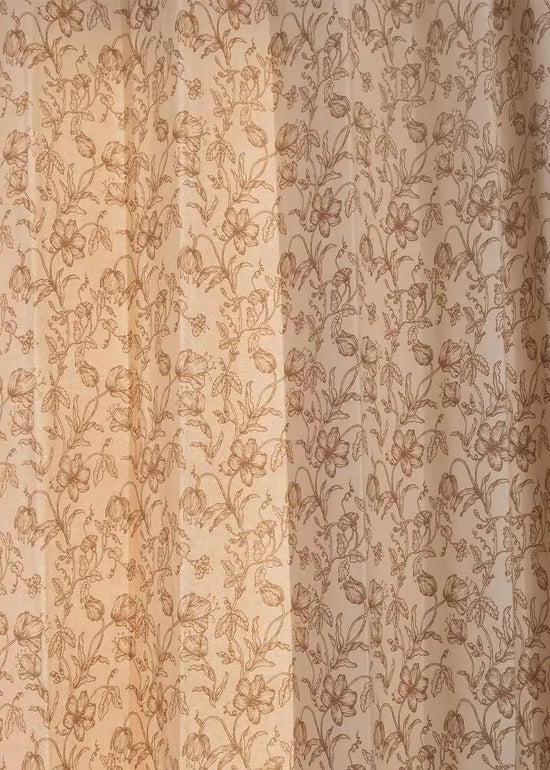 French Farmhouse 100% cotton floral curtain for living room - Room darkening - Beige - Pack of 1-230421034