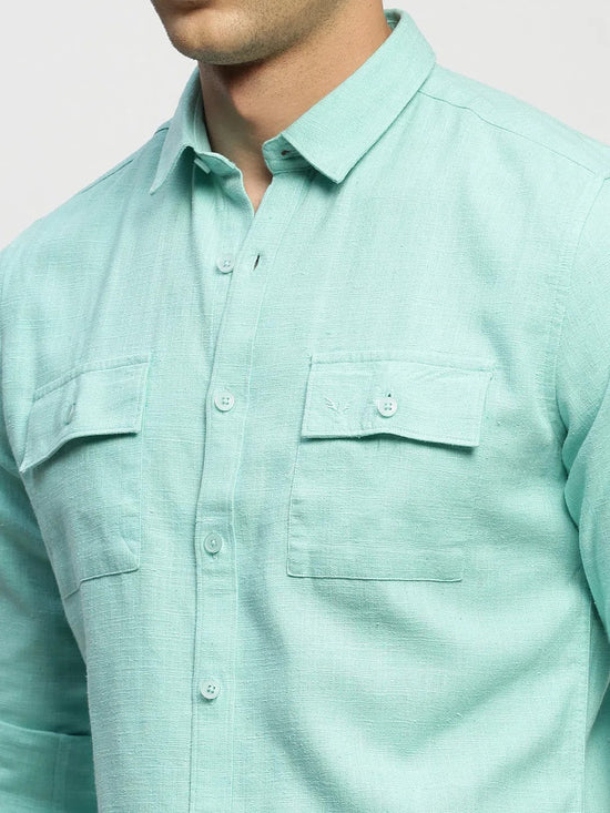 Men Green Solid Shirt-ANAH-1679-Seagreen