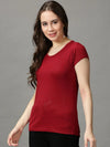 Women's Maroon Solid Top-AE-10458-Maroon