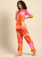 Kurta Pyjama nightwear Set in Pink and Orange Print