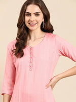 Women's Pink Solid Straight Kurta-DF-1546-Pink