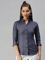 Women's Blue Printed Shirt-AE-5550175-Navyblue