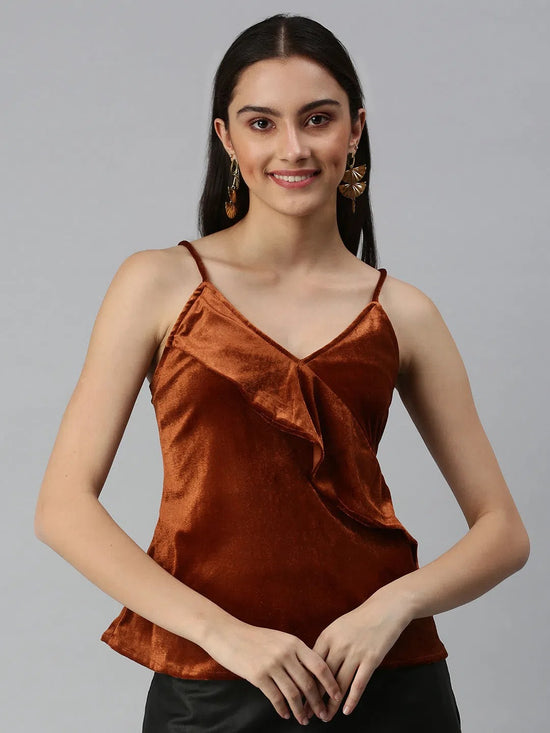 Women's Solid Brown Top-AE-10217-Brown